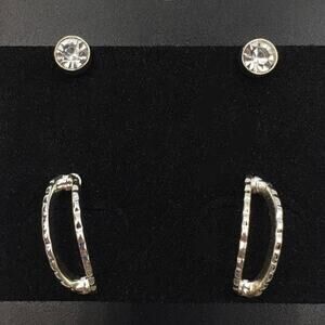 5/10 NWT 2 pair of silver tone huggie and rhinestone earrings